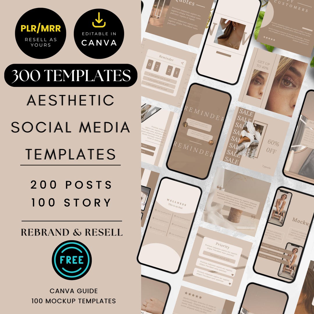 Aesthetic Canva Templates: 200 Social Media Posts + 100 Story Templates ...
