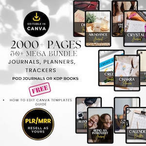 Resell Canva Templates Bundle, 2000+ Pages Journals Planners Trackers, Digital Business Starter Kit, MRR Resell rights, 50+ Templates