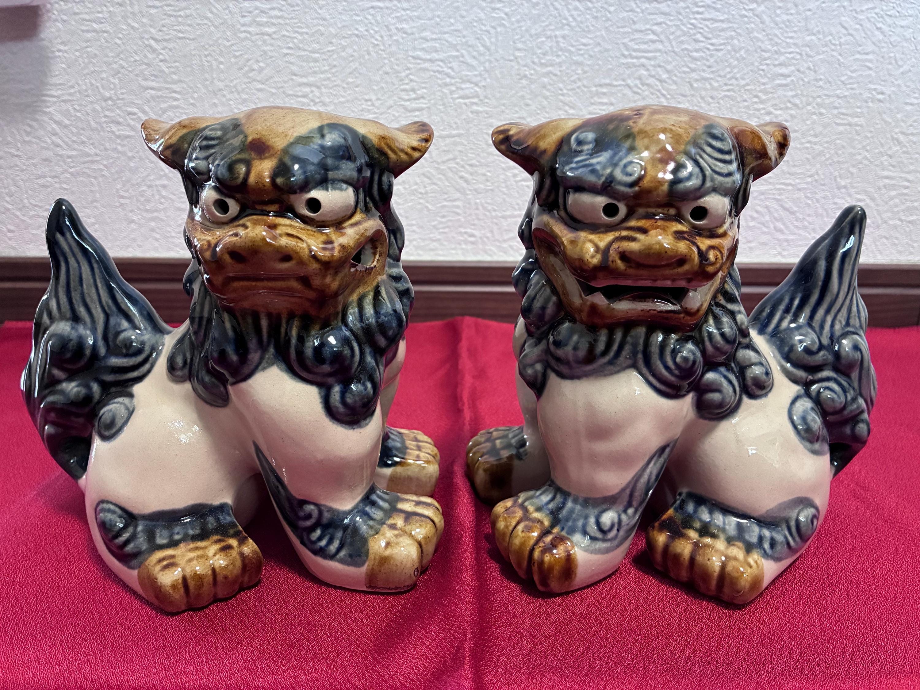 砡製 獅子置物 2609g 東キ8-0307① タニサオ SHISA Lion Statue Ornament Ceramics Pottery Figurine Okinawa
