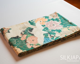 Antique Maru Obi Japanese Kimono Woven Classic Belt Sash Silk Women Beautiful Crane Flower Reversible Edo Gold Art Tabel Runner