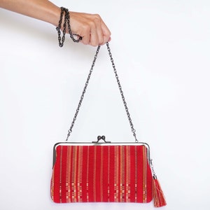 Okinawa Shuriori Stoff Minitasche Portemonnaie Kette Clutch Verschluss Kartenhalter Münzbörse Damen Rot Kleine Tasche Okinawa Traditionelles japanisches Geschenk