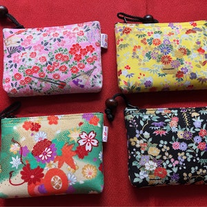 Japonês pequeno saco floral zíper mini bolsa de cartão cosmético caso mudança moeda bolsa flor 4.9x3.7x0.6inch feito no japão lista de kyoto2