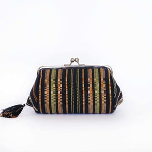 Okinawa Tradicional Shuriori Tela Minibag Embrague Cierre Monedero Mujeres Negro SmallBag Regalo Japonés