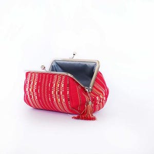 Okinawa Tradicional Shuriori Tela Minibag Embrague Cierre Monedero Mujeres Rojo SmallBag Regalo Japonés