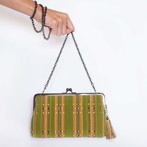 Okinawa Shuriori Stoff Minitasche Portemonnaie Kette Clutch Verschluss Kartenhalter Münzbörse Damen Gelb Grün Kleine Tasche Okinawa Traditionell Japanisch