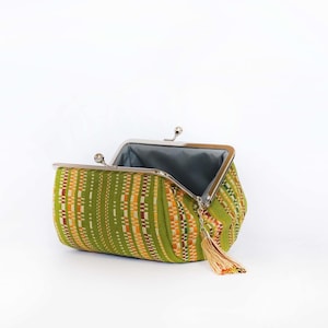 Okinawa Tradicional Shuriori Tela Minibag Embrague Cierre Monedero Mujeres Amarillo Verde SmallBag Regalo Japonés