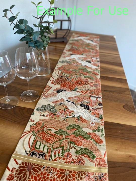 Six-Shaku Fukuro Obi - Motif Floral - Vert et Or - Soie - Japon
