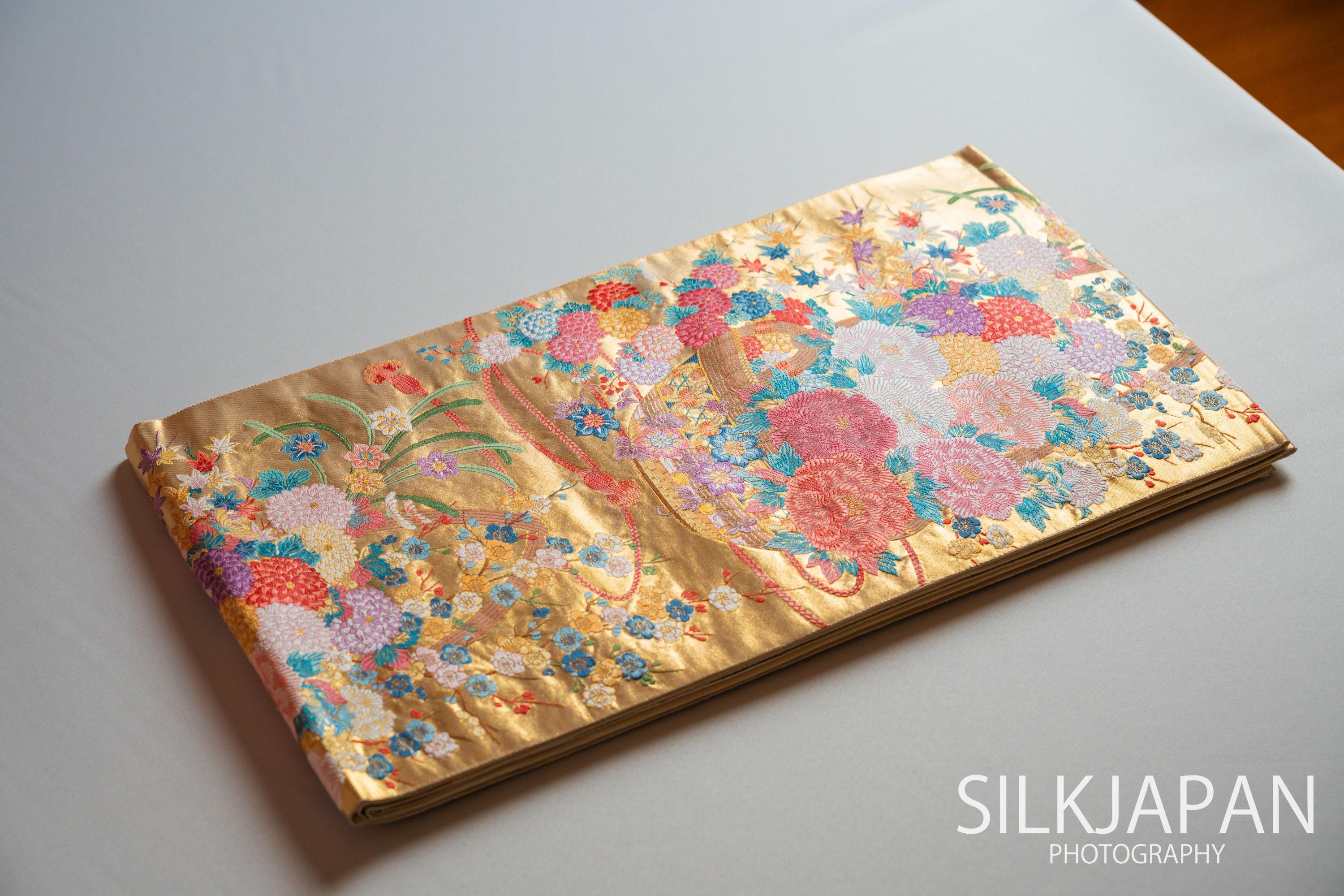 22k Gold Thread Pure Silk Obi Fukuro Japanese Kimono Vintage Woven 