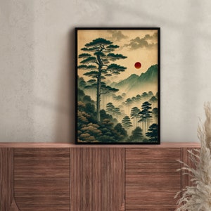 Crimson Dusk in the Pine Forest - Traditional Japanese Art Print