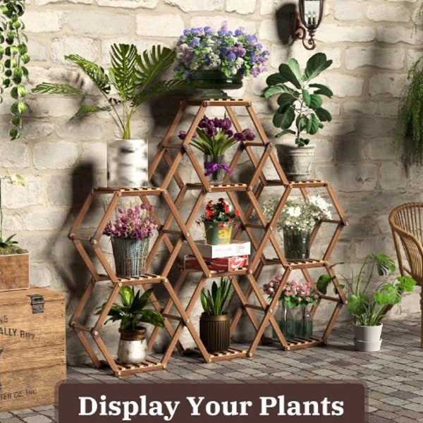 Handmade Wooden Large 7 Tier Hexagonal Plant Stand | Indoor Plant Stand | Multi Plant Stand | Plant Holder | Plant Lover Gift