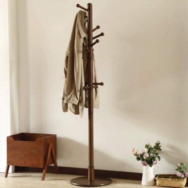 Handmade Wood Standing Coat Rack With 11 Hooks | Modern Coat Rack | Hat Rack | Umbrella Rack | Towel Rack | Coat Hanger | Housewarming Gift