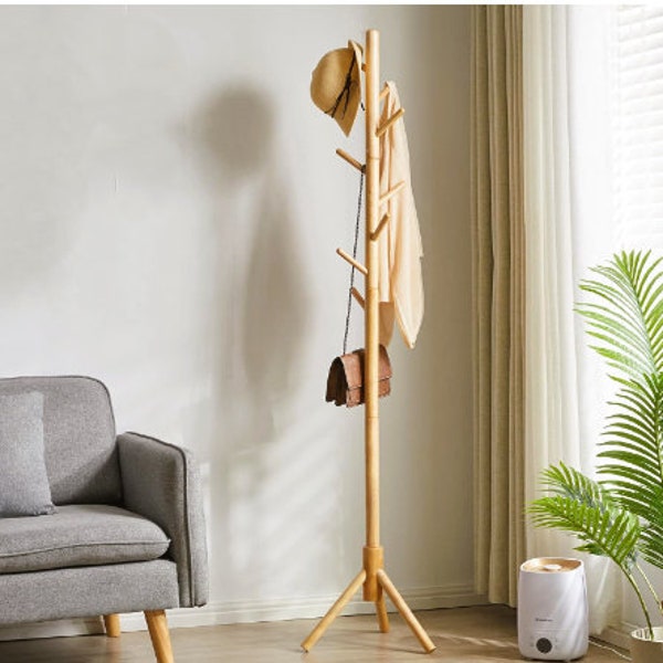 Handmade Wooden Standing Coat Rack With 8 Hooks | Towel Rack | Modern Coat Rack | Coat Hanger | Hat Rack | Housewarming Gift