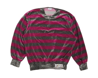 Bluza z aksamitu w paski w stylu vintage z lat 90. | XXL | 2X | 3X