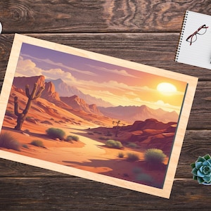 Desert Sunset puzzle, Desert Cactus landscape