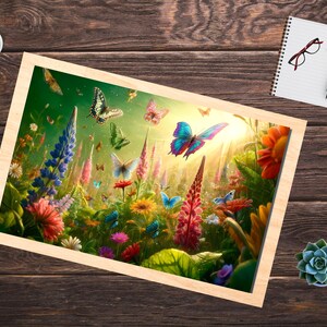 Butterfly garden puzzle, Vivid Butterflies and Blooms , Nature-Inspired Artwork