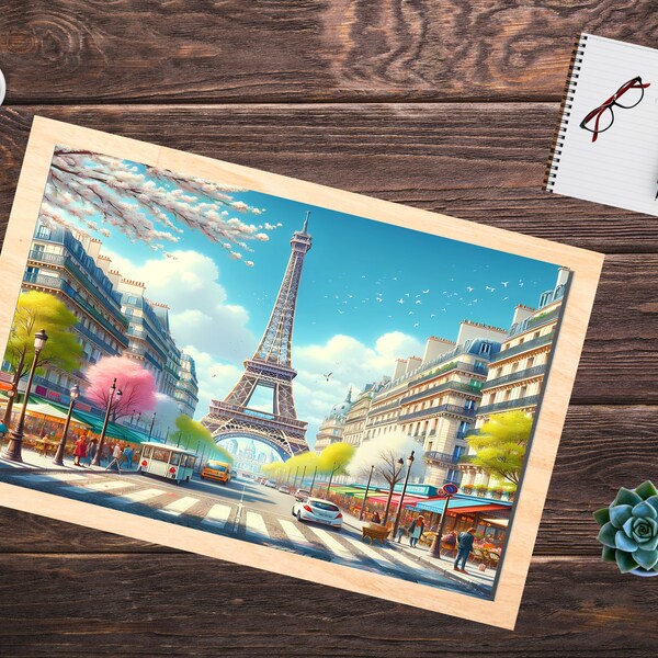 Paris Spring Eiffel Tower Puzzle - Vibrant Colors, Laminated Chipboard, Multiple Sizes, Perfect Gift, Valentines Day gift