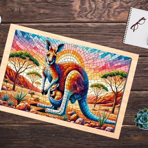 Stunning Mosaic Kangaroo Puzzle - Family Friendly Jigsaw, kangaroo with her baby, mosaic style