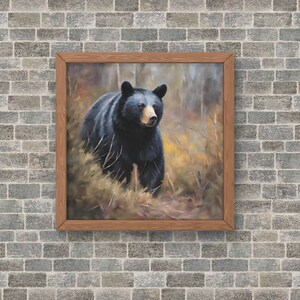 PRINTABLE Black Bear Minimalist Oil Painting - Digital Print Download - Wildlife Wall Art - Impressionist American Animal Home Decor
