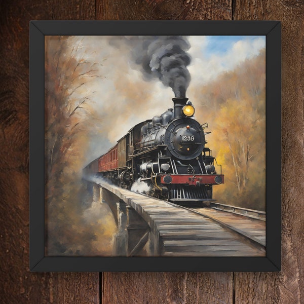 Vintage Steam Locomotive Oil Paint Print, Digital Download, Railroad Print, Iron Horse