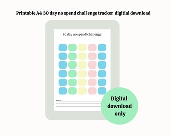 Printable A4 30 day no spend challenge tracker / PDF / digital download / budget challenge / money challenge / instant download / A4 sheet
