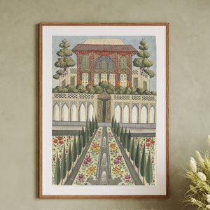 Blumen Décor, Palastgarten von Hazar Jarib in Aliabad, Historisches Wandbild, Großes Poster