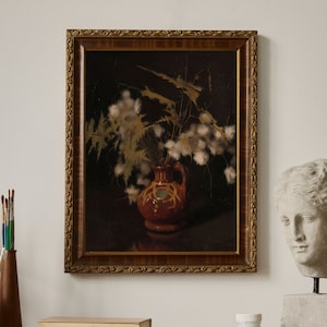 Flowers in Vase Oil Painting Wall Art, Academia Décor, Cottage, Vintage Artwork, Antique, Botanical, Floral, High Quality Art Print