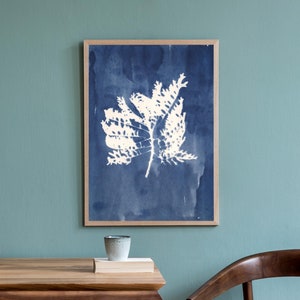 Original Cyanotype on Watercolour Paper, Botanical Art Work, A3 Floral Wall Art, Indigo Blue Vintage Style Artwork