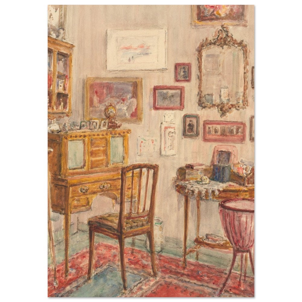 Pretty Antique Vintage Bedroom Wall Art, Study Room Illustration