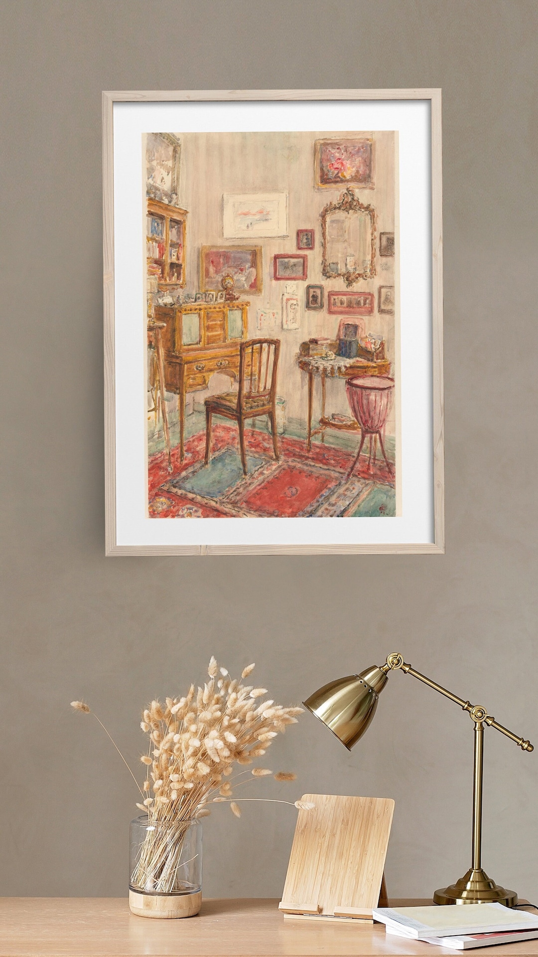 Pretty Antique Vintage Bedroom Wall Art, Study Room Illustration