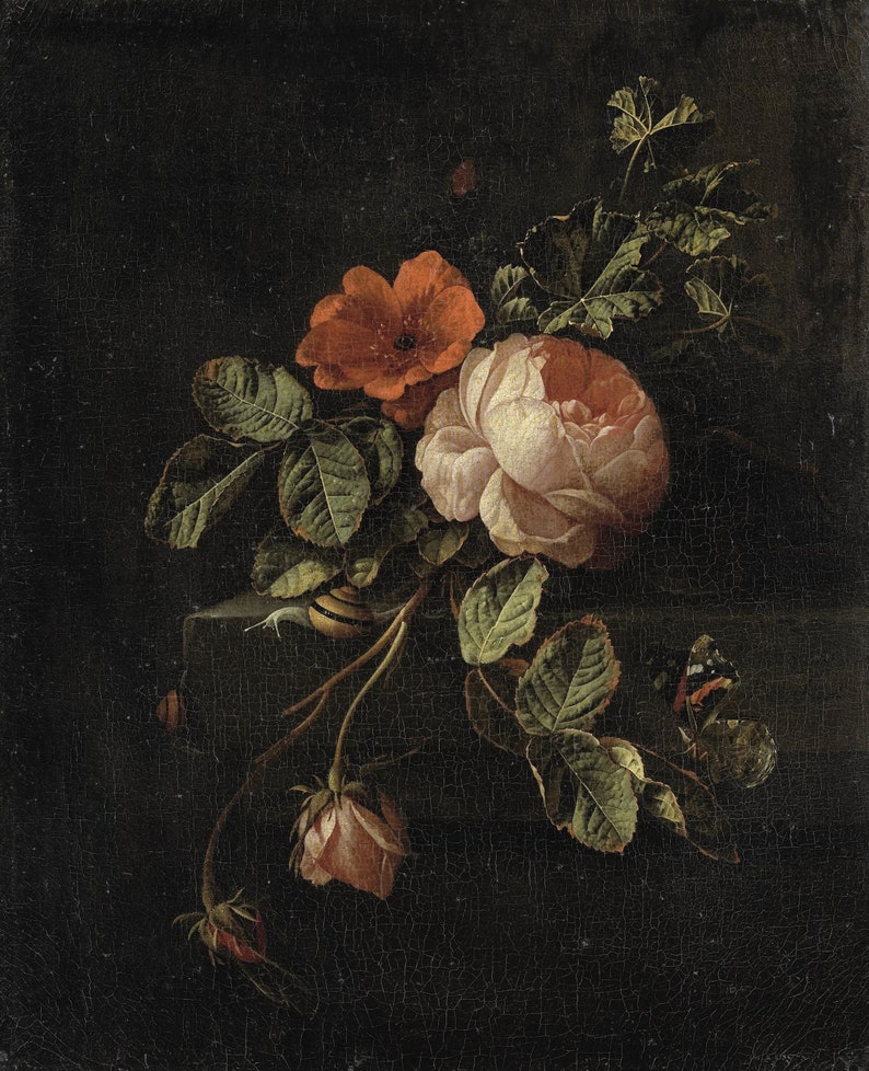 Vintage Rose Still Life Art Print, Antique Floral Painting (digital ...
