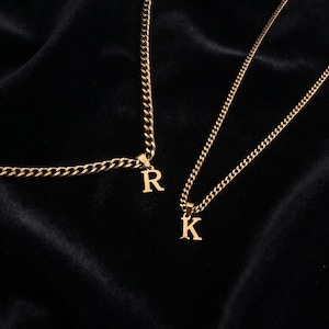 Men’s Gold Initial Letter Necklace, Custom Cuban Link Chain, No Tarnish Stainless Steel Jewelry