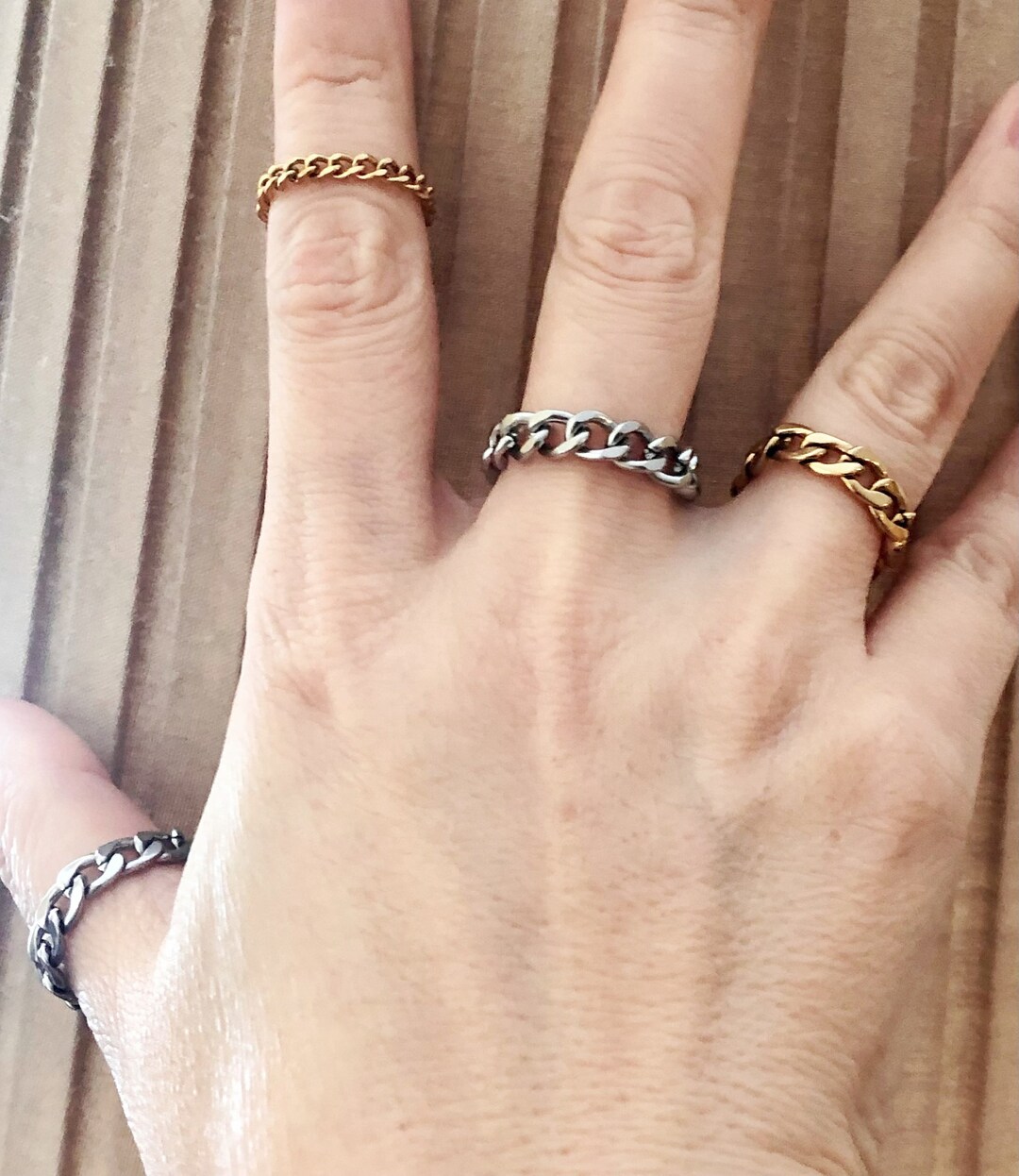 指輪・リング Silver925 Cube and Cuban Chain Ring For Men & Women Sterling Silver925 Cube and Cuban Chain Ring For Men & Women