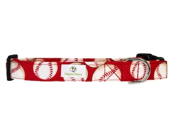 Hala's Paws Red Baseball Dog Collar