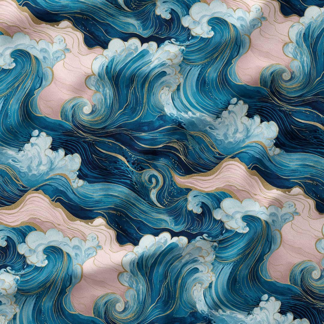 Sea Waves Waterproof Canvas Fabric: Outdoor Cushion & Bag Making Material