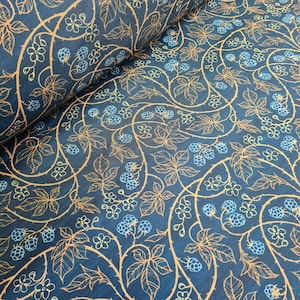 Golden Vine Floral Waterproof Canvas Fabric, outdoor cushions fabric, craft fabric UK, bag making fabric, raincoat fabric, sewing UK
