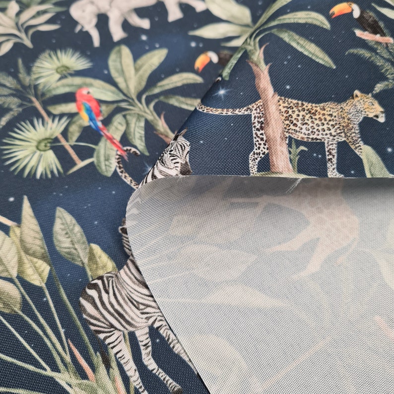 Jungle Night Animals Waterproof Canvas Fabric, Outdoor Cushions Fabric, Craft Fabric UK, Bag