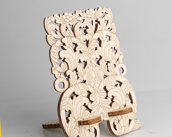 Baroque Floral Phone Stand SVG | Ornate Laser Cut Wood Smartphone Holder (Digital File)