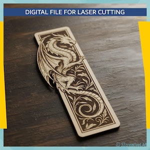 Drachen Lesezeichen SVG | Lesezeichen Lesezeichen - Gothic Fantasy - Laser Cut Datei für Holz