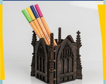 Gothic Pen Holder SVG | Laser Cut Desk Organizer File (Digital Download)