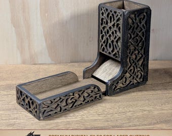 Folding Fantasy Dice Tower for board and card games. Laser cut files SVG