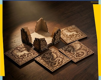 Laser Cut Coaster Set SVG | Medieval Bestiary Coasters – Dragon Griffin Unicorn Basilisk