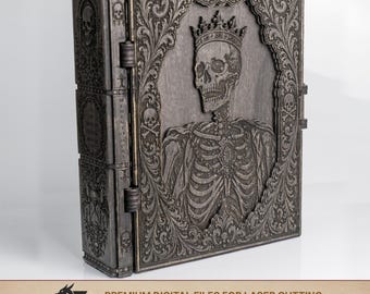 Memento Mori Book Box SVG | Gothic Laser Cut Storage Box | Skull Tome