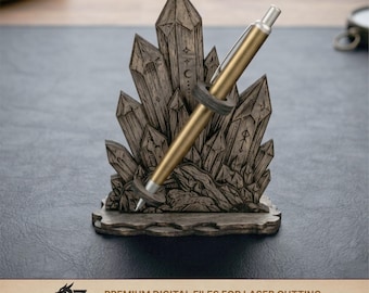 Crystal Cluster Pen Holder SVG | Fantasy Laser Cut Desk Decor, Engraved Pen Stand Template