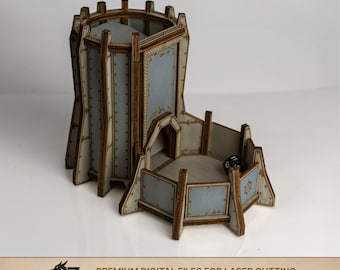 Sci-Fi Dice Tower SVG, 3mm Laser Cut File with Tray for Tabletop RPGs