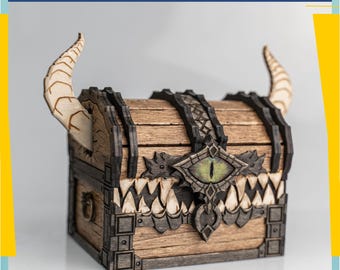 Mimic Chest Laser Cut File | DnD Dice Box SVG | Fantasy Monster Treasure Chest