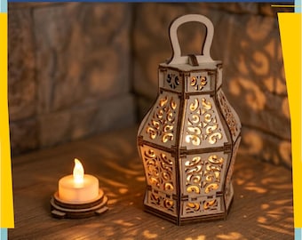 Laser Cut Lantern SVG | LED Candle Holder with Insert Base
