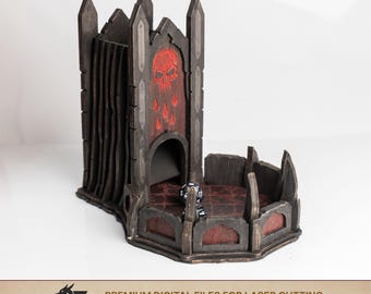 Dark Fantasy Dice Tower SVG, 3mm Laser Cut File with Tray for Tabletop RPG