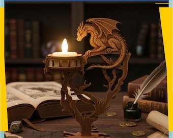 Dragon Candle Holder SVG | Fantasy LED Tealight Holder | Gothic Laser Cut File