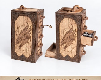 Dragon Dice Tower Cabinet with Storage Drawers: 3mm Laser Cut SVG File