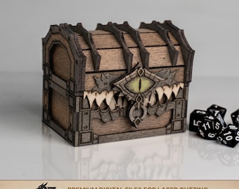 Mini Mimic Chest Laser Cut File | Fantasy Business Card Holder SVG | RPG Dice Box
